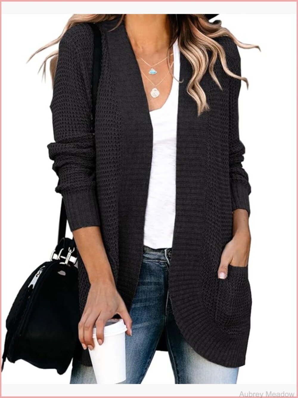 Loose Open Front Cardigan Long Sleeve Soft Knit Sweater Coat with Pockets